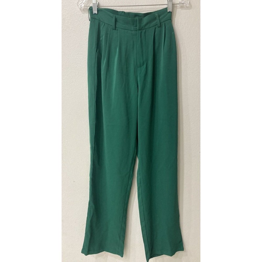 Princess Polly Joplin green flare pants workwear new with tags pockets pleated - Picture 2 of 6
